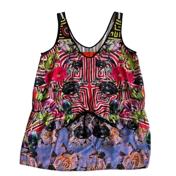 Clover Canyon Tops - Clover Canyon Silky Printed Tunic Tank Top Large Drawstring Waist Festival Boho